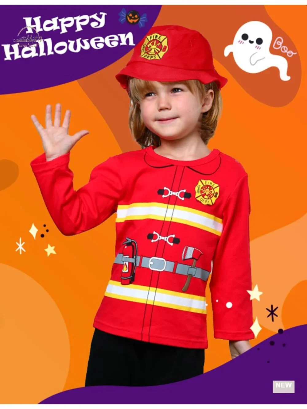 Toddler Boys Firefighter Costume 3PC Cotton Outfit Halloween
